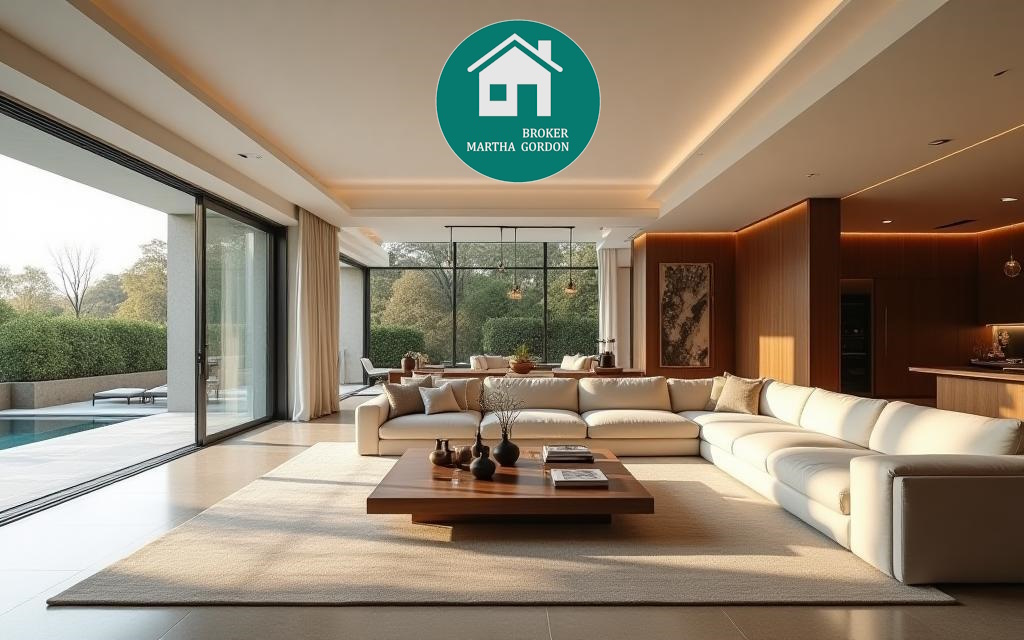 Spacious living room with floor-to-ceiling glass