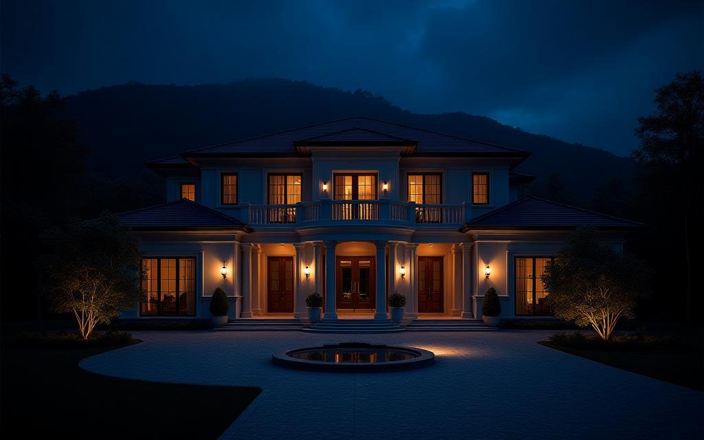 Night view of villa exterior